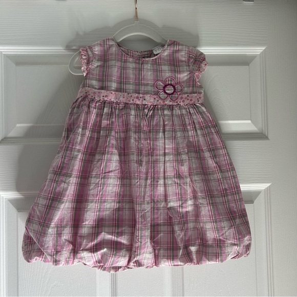 🍭Pink and olive Plaid size 2 Dress with Flower Accent - Picture 2 of 9